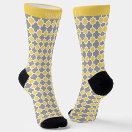 Calcetines Patrón geométrico blanco gris amarillo personaliza