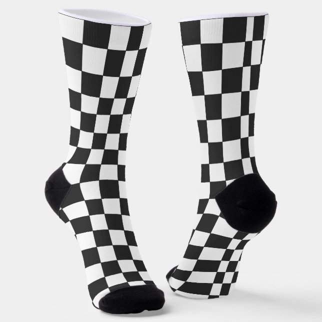 Calcetines patrón geométrico cuadrado blanco negro (Angular)