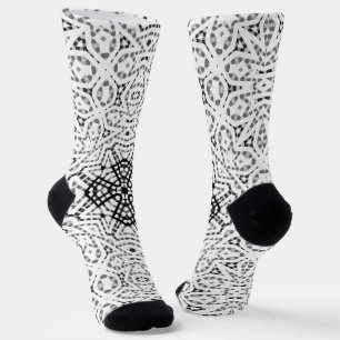 Calcetines Patrón geométrico de calado blanco y negro Elsa