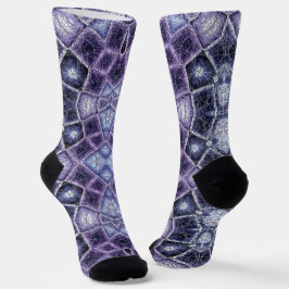 Calcetines Patrón geométrico de caleidoscopio púrpura y azul