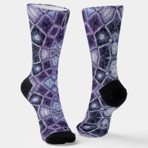 Calcetines Patrón geométrico de caleidoscopio púrpura y azul