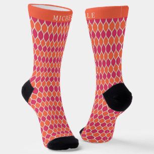 Calcetines Patrón geométrico de color blanco rosado Naranja p