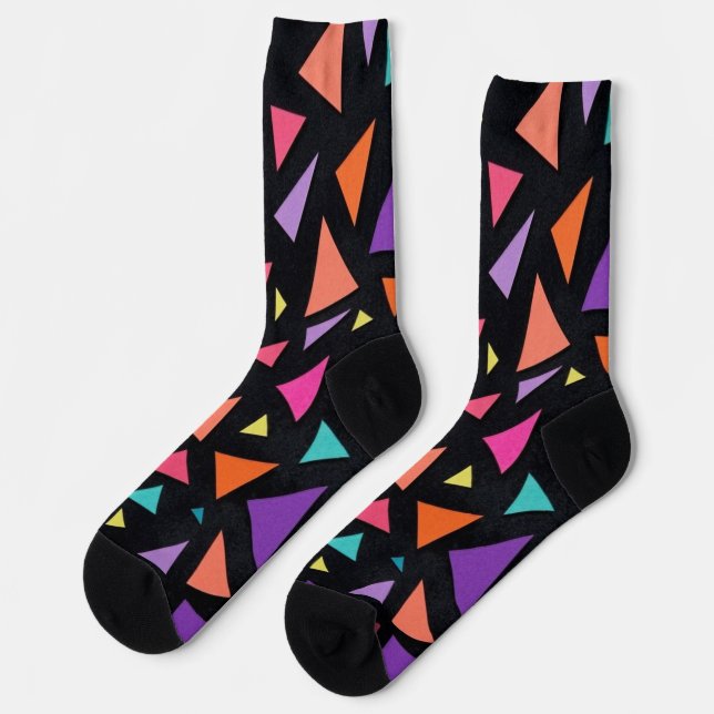 Calcetines Patrón geométrico de triángulo multicolor (Izquierda)