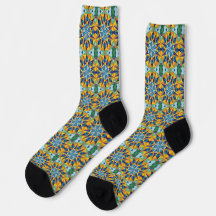 Patrón geométrico fractal azul y amarillo