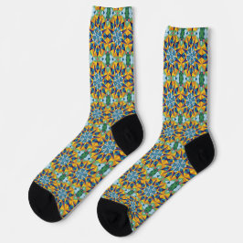 Calcetines Patrón geométrico fractal azul y amarillo