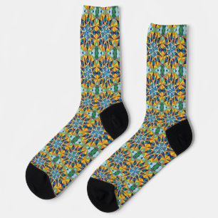 Calcetines Patrón geométrico fractal azul y amarillo