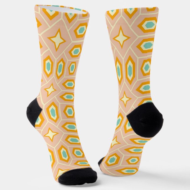 Calcetines Patrón geométrico retro con hexágonos y estrellas (Angular)