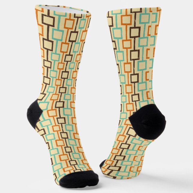 Calcetines Patrón geométrico retro Naranja marrón verde azula (Angular)