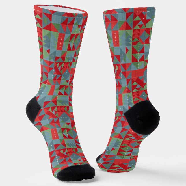 Calcetines Patrón geométrico rojo, gris y verde. (Angular)