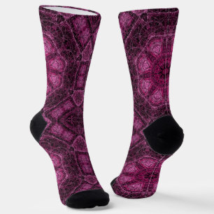 Calcetines Patrón Geométrico Rosa con Resplandor de Mandala F