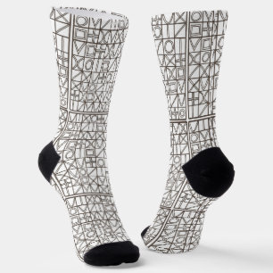Calcetines Patrón Geométrico Sudoku de dos negros y blanco
