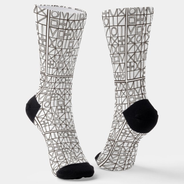 Calcetines Patrón Geométrico Sudoku de dos negros y blanco (Angular)