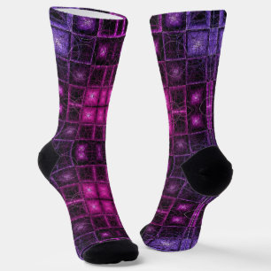 Calcetines Patrón geométrico vibrante cubos rosa púrpura neón