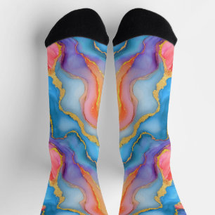 Calcetines Patrón Giratorio en Azul con Acento Naranja Venas