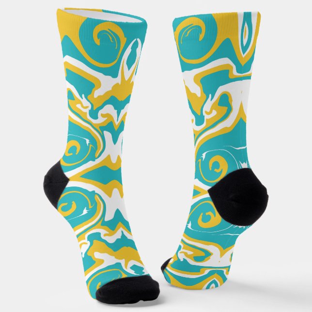 Calcetines Patrón giratorio en azul turquesa y amarillo (Angular)
