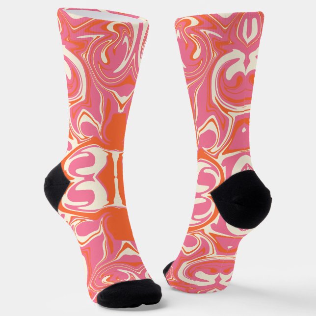 Calcetines Patrón giratorio en rosa, Naranja y crema (Angular)