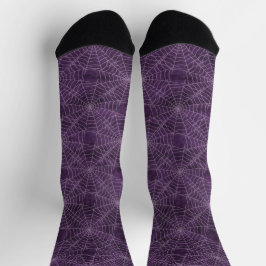 Calcetines Patrón Gótico de Telaraña Púrpura y Plateado
