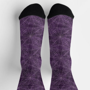 Calcetines Patrón Gótico de Telaraña Púrpura y Plateado
