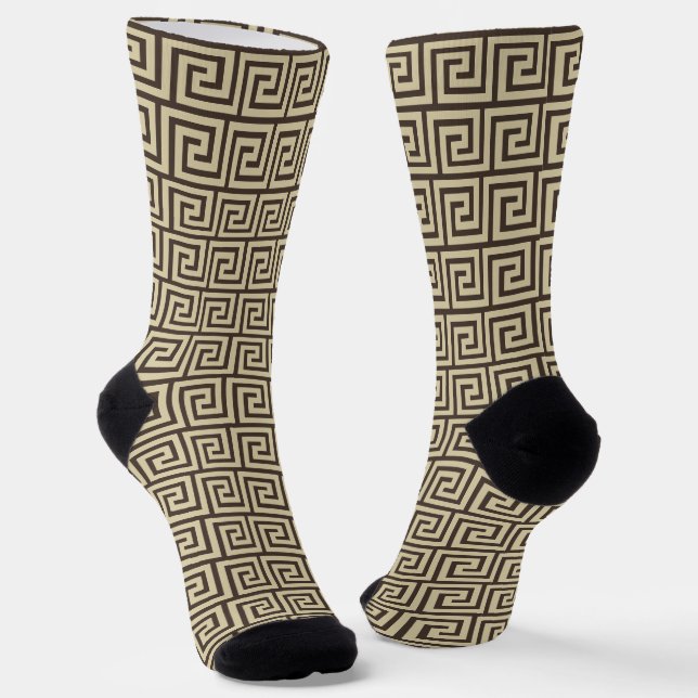 Calcetines Patrón griego beige y marrón Crew (Angular)