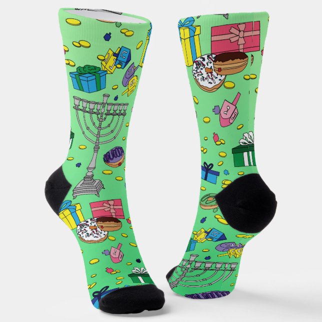 Calcetines Patrón Hanukkah verde claro (Angular)