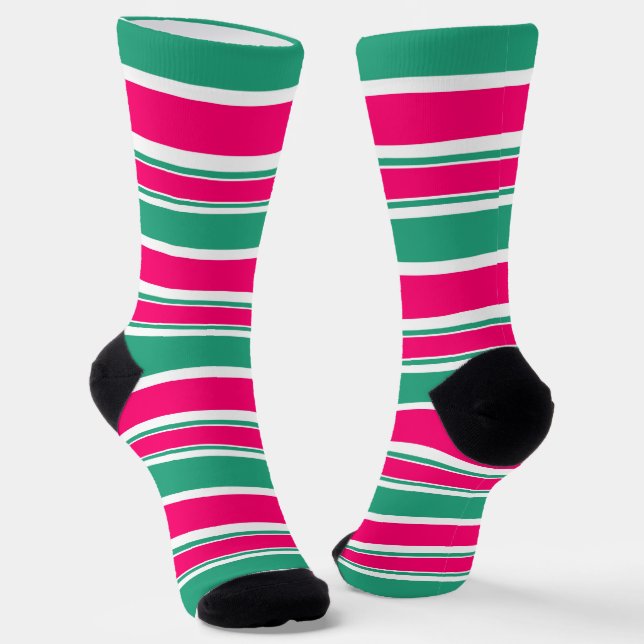 Calcetines Patrón horizontal rayado rojo-verde (Angular)
