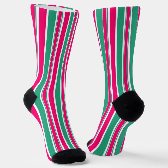 Calcetines Patrón horizontal rayado rojo-verde (Angular)