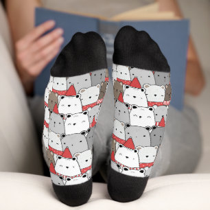 Calcetines Patrón ilustrado de Osos Blancos Navidades Cutos