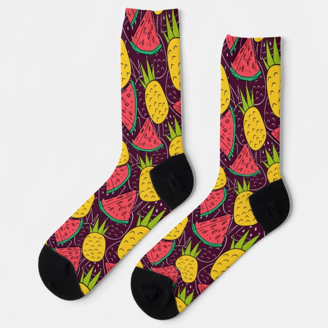 Calcetines Patrón ininterrumpido de frutas | Patrón de superf (Izquierda)