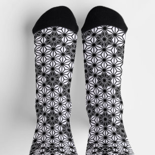 Calcetines Patrón japonés de Asanoha, blanco y negro