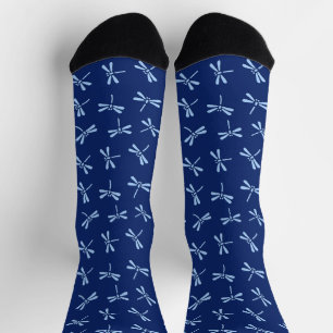 Calcetines Patrón japonés de libélula, marina y azul claro