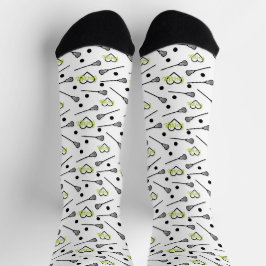 Calcetines Patrón Lime Green Lacrosse Sticks and Hearts