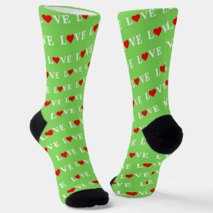 Calcetines Patrón Lime Green LOVE Moderno Guay Elegante