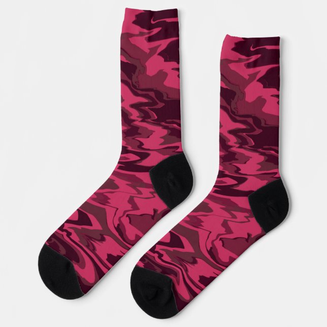 Calcetines Patrón Líquido Ondulado Rosa Oscuro (Izquierda)