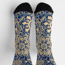 Calcetines Patrón Mandala azul y dorado