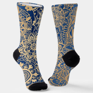Calcetines Patrón Mandala azul y dorado