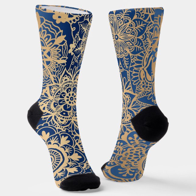 Calcetines Patrón Mandala azul y dorado (Angular)