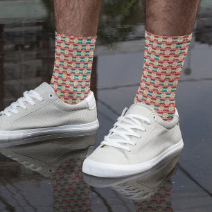 Calcetines Patrón mexicano en beige y rojo