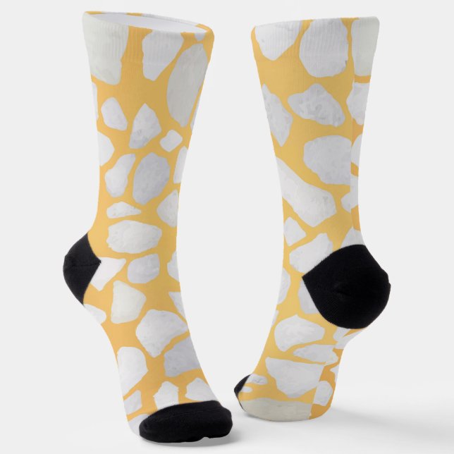 Calcetines Patrón moderno de Terrazzo Blanco Naranja (Angular)
