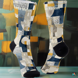 Calcetines Patrón moderno personalizado de rejilla y círculo 