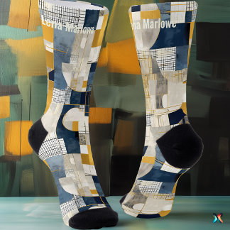 Calcetines Patrón moderno personalizado de rejilla y círculo