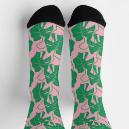 Calcetines Patrón monstera en rosa y verde