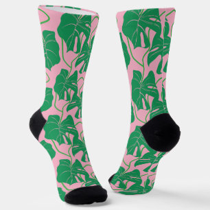 Calcetines Patrón monstera en rosa y verde