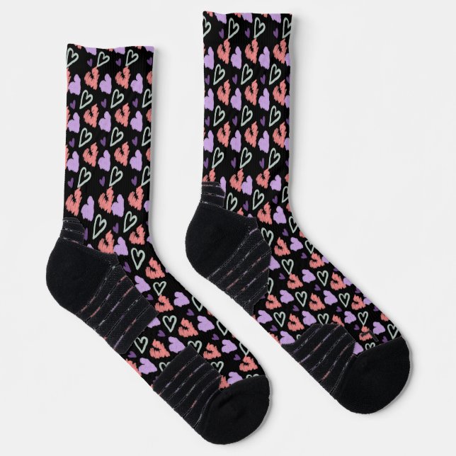 Calcetines Patrón morado de corazones de San Valentín dibujad (Derecha)