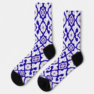 Calcetines Patrón Multicolor Blanco Azul Geométrico Vibrante