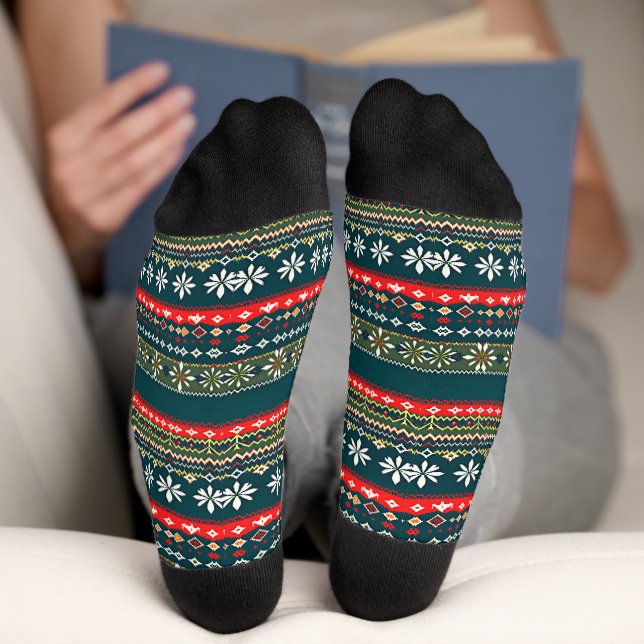 Calcetines patrón navideño nórdico (Abajo)