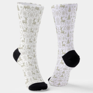 Calcetines Patrón navideño rústico moderno de plata/blanco