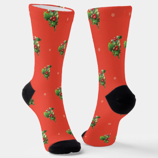 Calcetines Patrón navideño vintage con plantas de fresa (Angular)