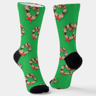 Calcetines Patrón Navideño Vintage, Guirnaldas Florales en Ve