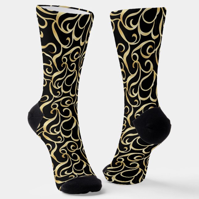 Calcetines Patrón Ornamental Negro Dorado (Angular)