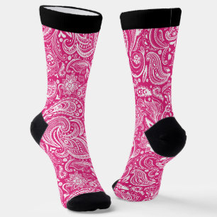 Calcetines Patrón paisajista floral blanco y rosa